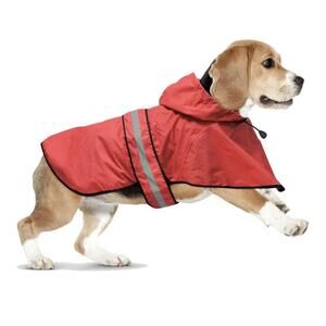 Red Size Medium Dog Raincoat Adjustable Reflective Slicker Raincoat w/Hood NEW
